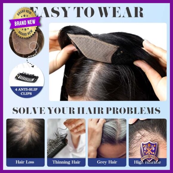 Large Base Human Hair Topper 5x5.5 Inches No Bangs For Thinning Hair